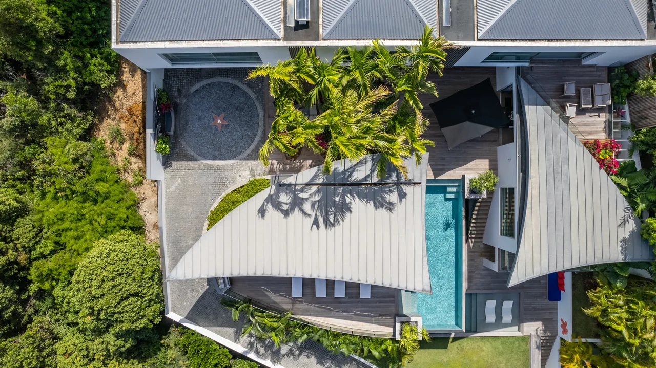 The wing-shaped roofs from above