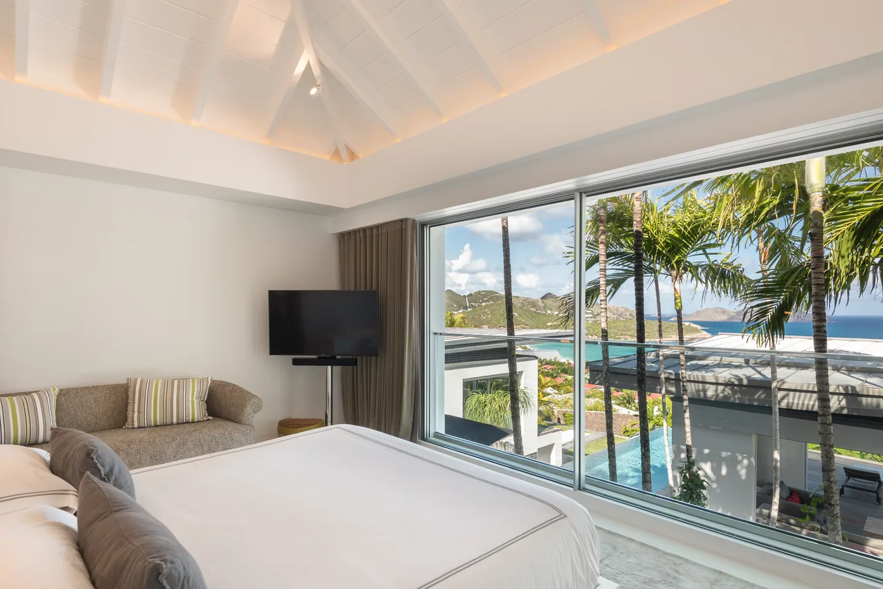 Bedroom 2 — palms and bay